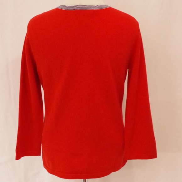 Lauren Ralph Lauren Preppy Red Knit Top w/Striped Neckline- Sz. Sm - Picture 3 of 4